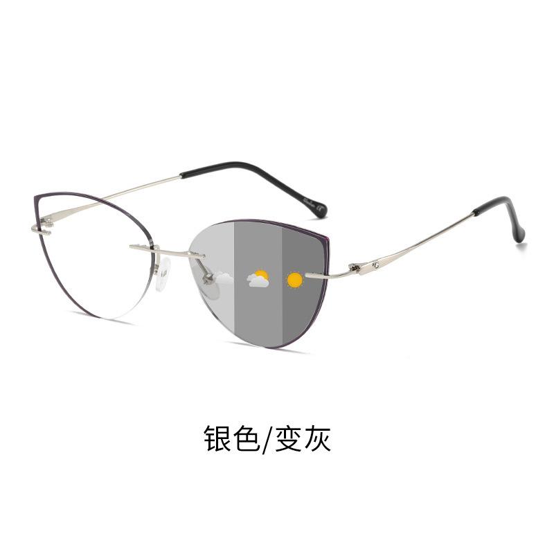 

Color-changing gold wire cat s eye frameless women s reading glasses glasses metal frame advanced anti-blue flat glasses Nearly 400 degrees
