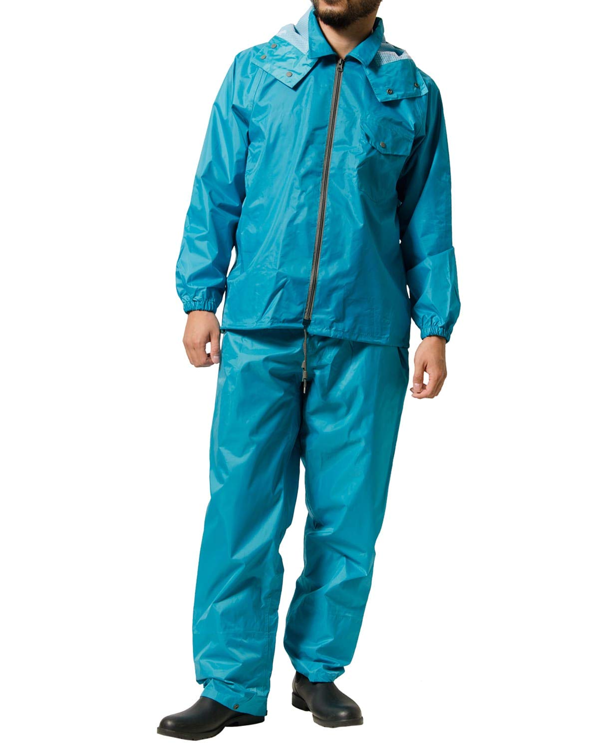 

Men s Rain Suit (Water Resistance: 10,000mmH2O), Adjustable Hem, Adjustable Hood, Waterproof Tape, Mesh Lining, Size LL, Turquoise, AS5100