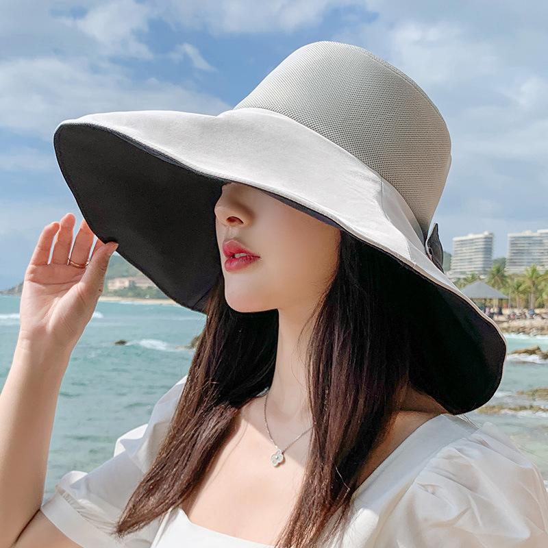 Fisherman's hat women's summer oversized brim versatile breathable black rubber sun hat anti UV sun hat women Hats & Caps (women’s)