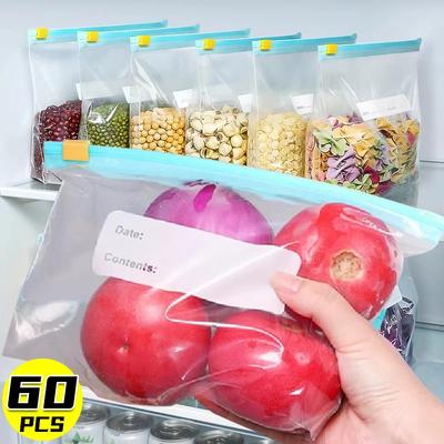 60/10DB Műanyag Ziplock Tasak Élelmiszertároló Tasak Újrazárható Cipzáras Tárolótasak Konyhai Hűtőszekrény Friss Lezáró Tárolók Csomagoló Tasak