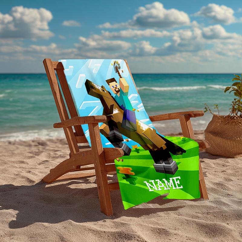 Custom Name Ultra-Soft Beach Towel with Minecraft Theme,Ideal for Pool - Camping, Diving - Perfect Travel Essential, Vibrant Beach Towel.