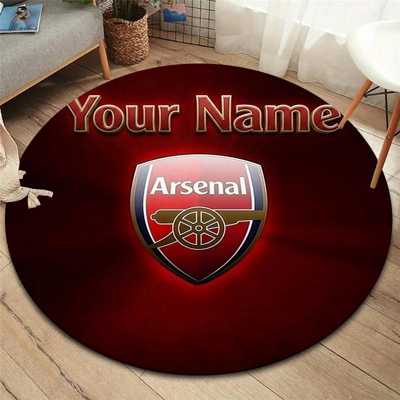 Arsenal F Benutzerdefinierter Name Runder Teppich, Teppich für Wohnzimmer Schlafzimmer Sofa Spielzimmer Dekoration, Rutschfeste Fußmatte