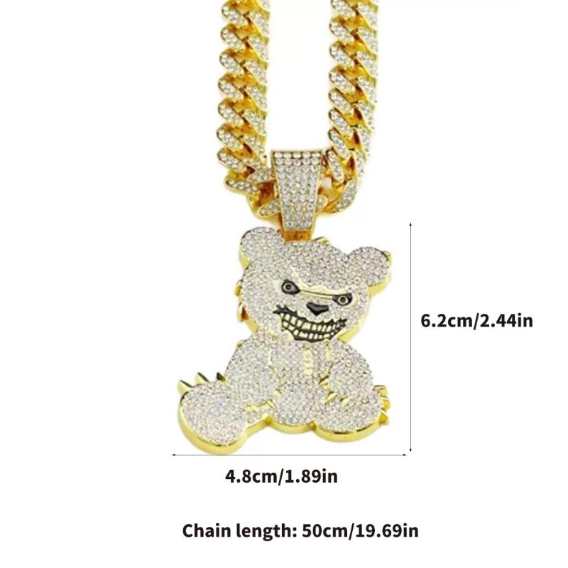 Coole Bärenanhänger-Halskette für Männer Kubanische Gliederkette Vergoldet/Versilbert Diamantenkette Halskette Hip Hop Party Schmuck