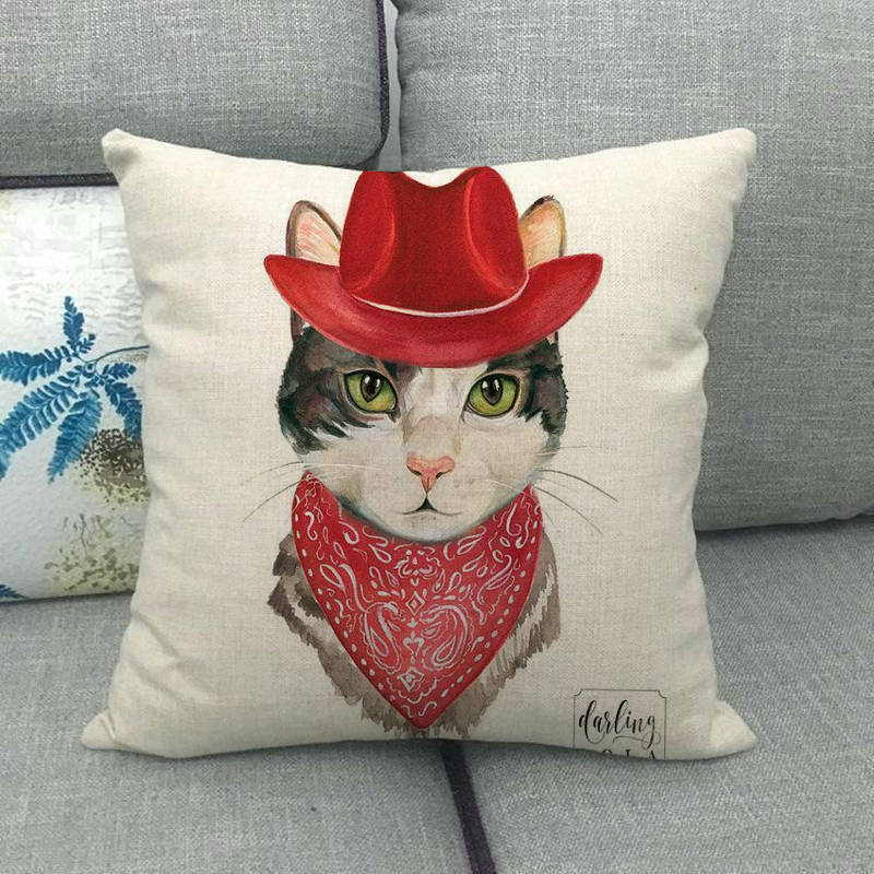 Cartoon Cat Pattern Series Super Soft Cotton and Linen Material Pillow Cover for Home Sofa Decoration Pillow Cover