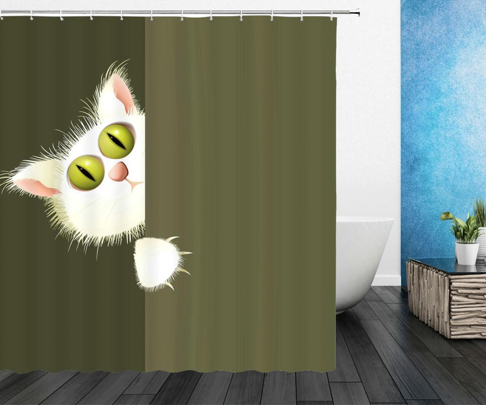 Cat Shower Curtains Bathroom Shower Curtain Cute 3D Fabric Shower Curtain With Hooks Funny Waterproof Shower Curtain Or Mat