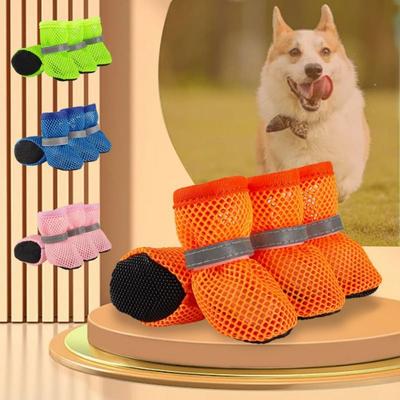 4pcs/set Fashion Breathable Dog Mesh Shoes Reflective Non-slip Dog Net Shoes Wear Resistant Pet Short Boots Spring