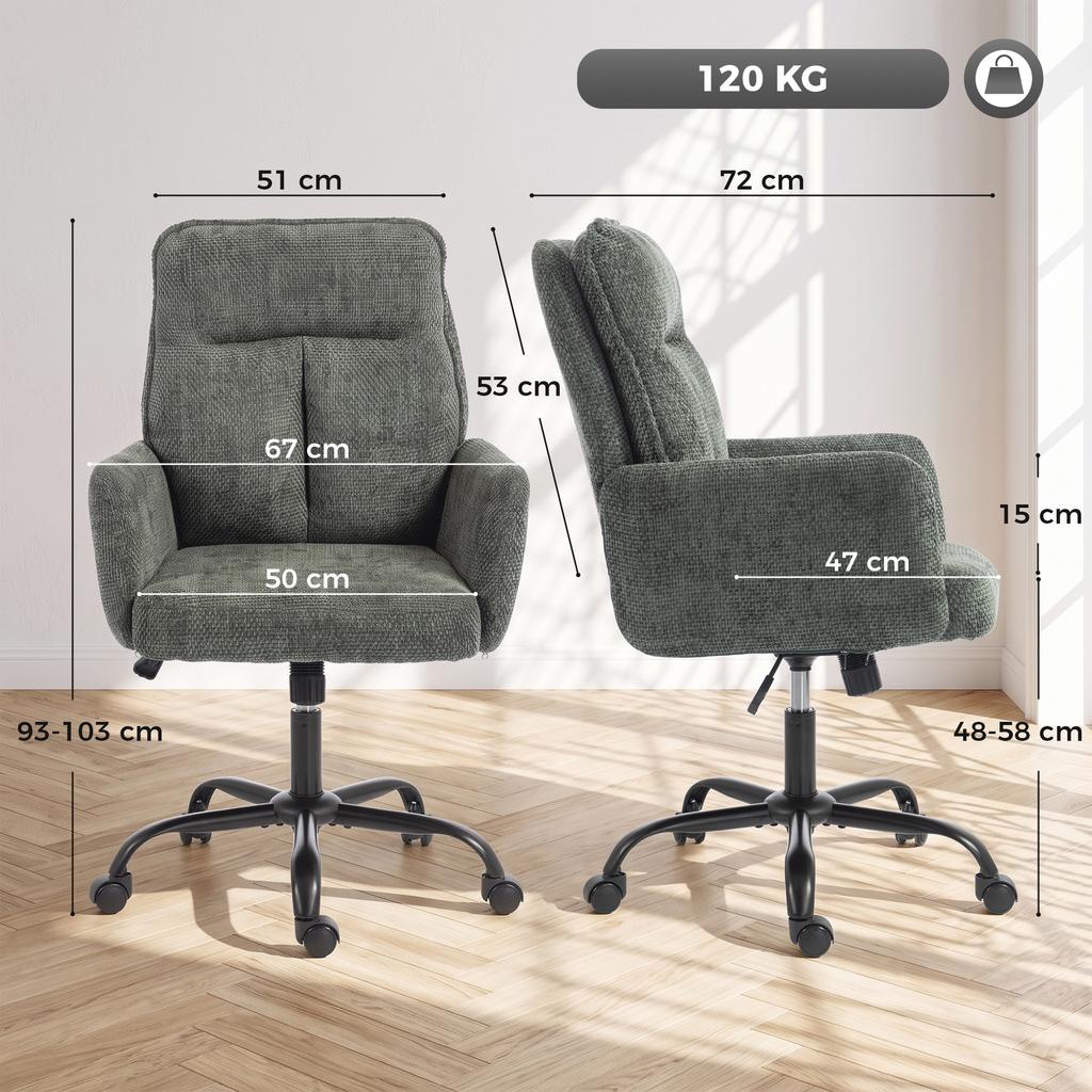 Ergonomic Office Chair, Height Adjustable, Wide Seat, Rocking Function, Dark Green