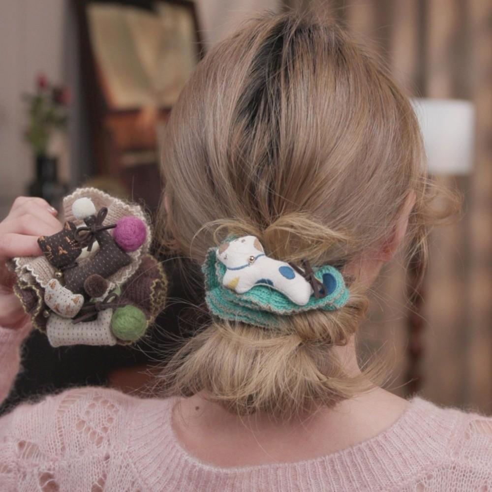 Embroidered Cartoon Animal Hair Rope Large Intestine Circle Bun Rubber Bands Horse Scrunchie  Women