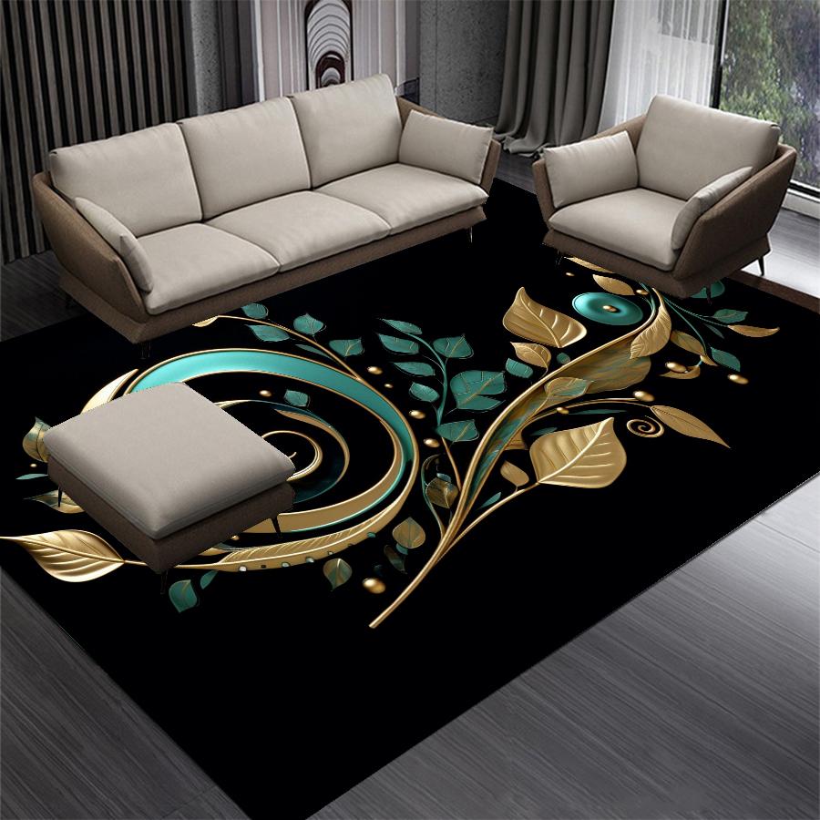 Luxury Green Golden Leaves Carpet Living Room Decoration Bedroom Carpet Washable Lounge Sofa Area Rug Big Size Coffee Tables Mat
