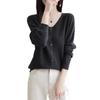 Womens 100 Merino Wool Cardigan V Neck Single Button Solid Color Loose Casual Top