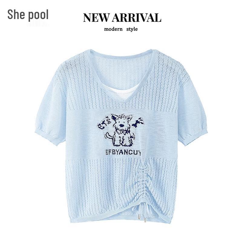 Women s Fake Two-Piece Ice Silk Knit Top L