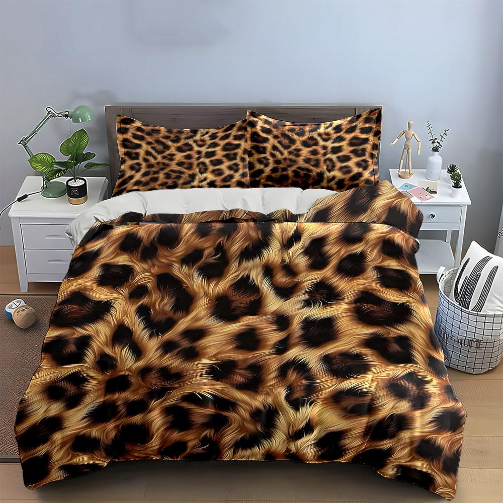 Leopard Print Fur Pattern Bedding Duvet Cover Set (1*Duvet Cover 2*Pillowcases, Without Duvet Insert)