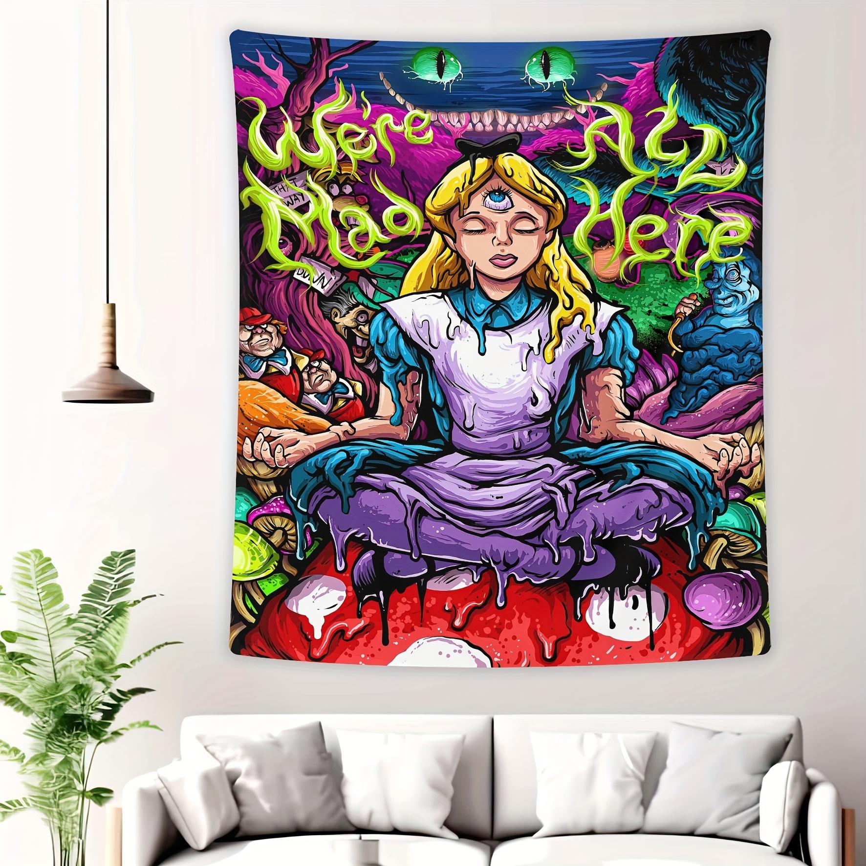 Alice in Wonderland Tapestry - Vibrant and Surreal Design with Alice Meditating for Home Decor , Perfect for Any Room 100X70CM