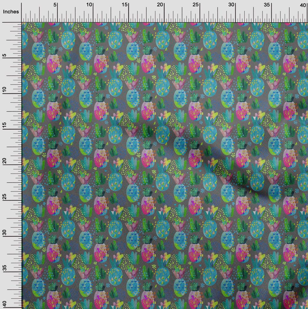 oneOone Cotton Flex Gray Fabric Pineapple Fabric For Sewing Printed Craft Fabric By The Yard 40 Inch