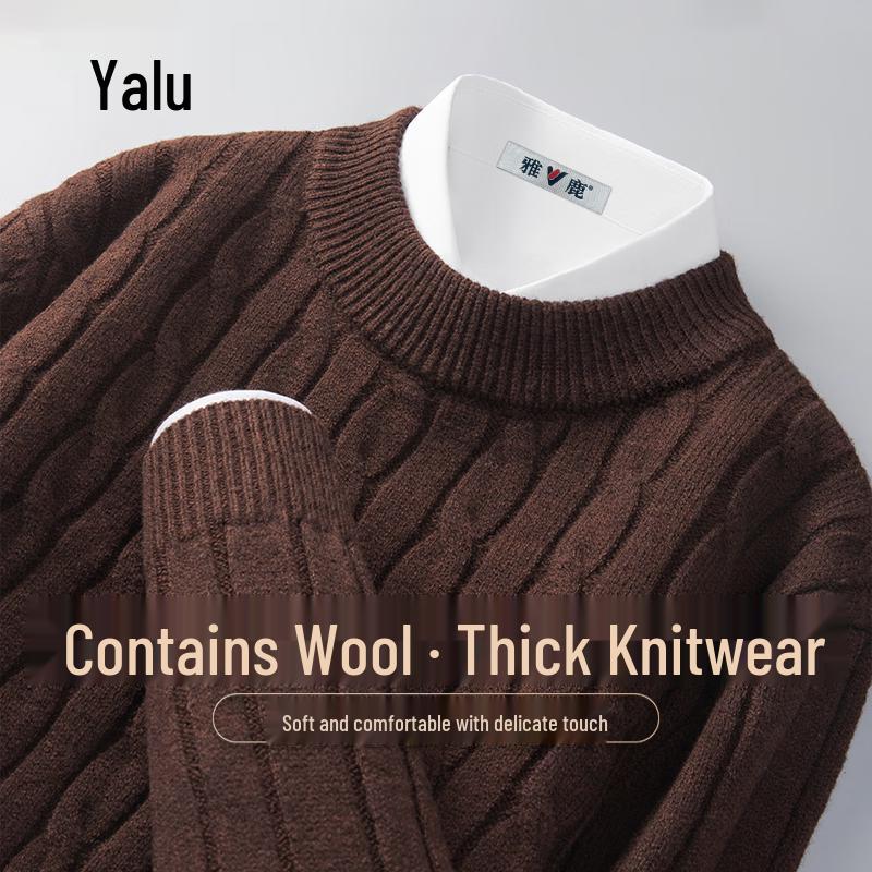 Yalu Men's Wool Blend Round Neck Knit Sweater