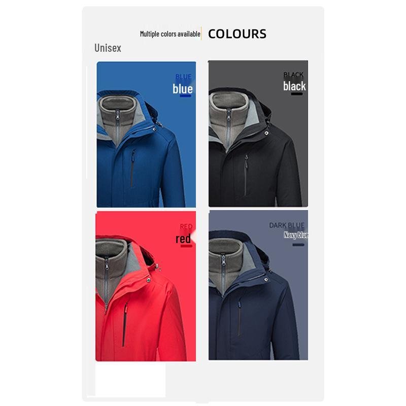Men’s and Women’s 3-in-1 Detachable Waterproof Windbreaker – Trendy Autumn/Winter Thick Jacket
