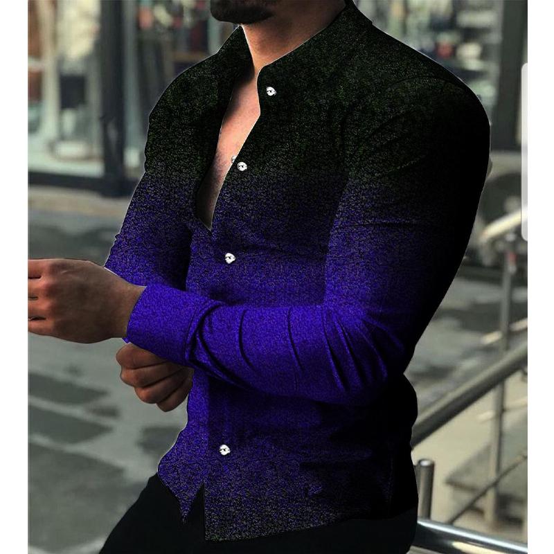 Men Ombre Gradient Tone Slim Long Sleeve Shirts
