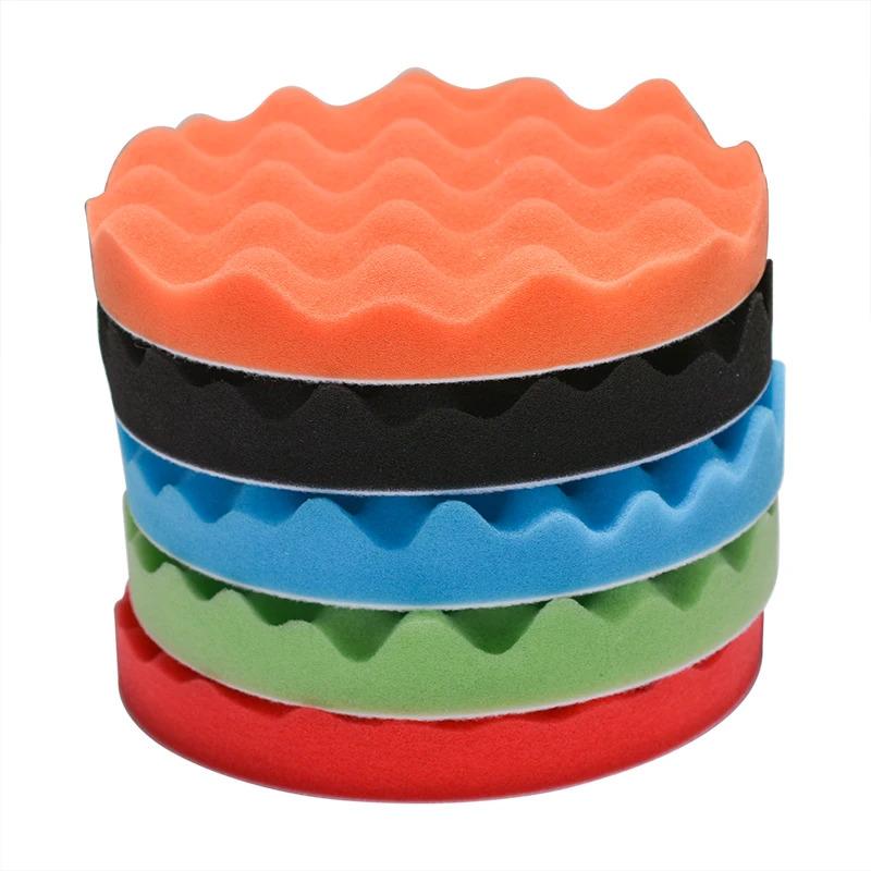 5Pcs 5"6" 7" 150/180mm Buffing Polishing Sponge Pads Kit Car Polisher Soft Wave Foam Waffle Pad Car Wash Cleaning Detailing Tool