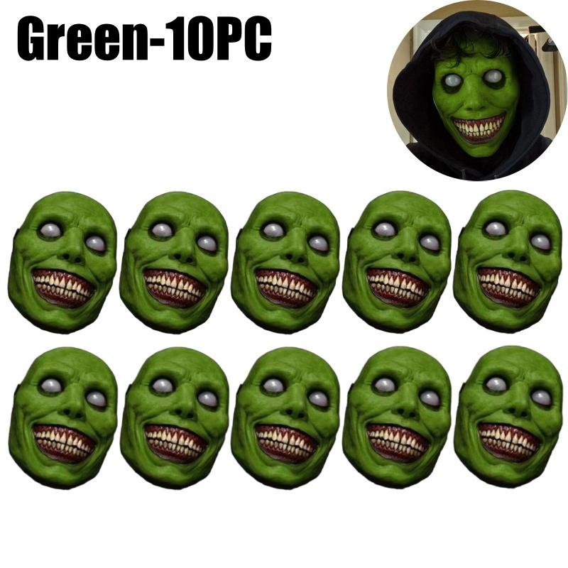 Halloween Scary Devil Face Latex Mask White Green Face Smiling Demon Mask Cosplay White-Eyed Devil Mask Horror Props