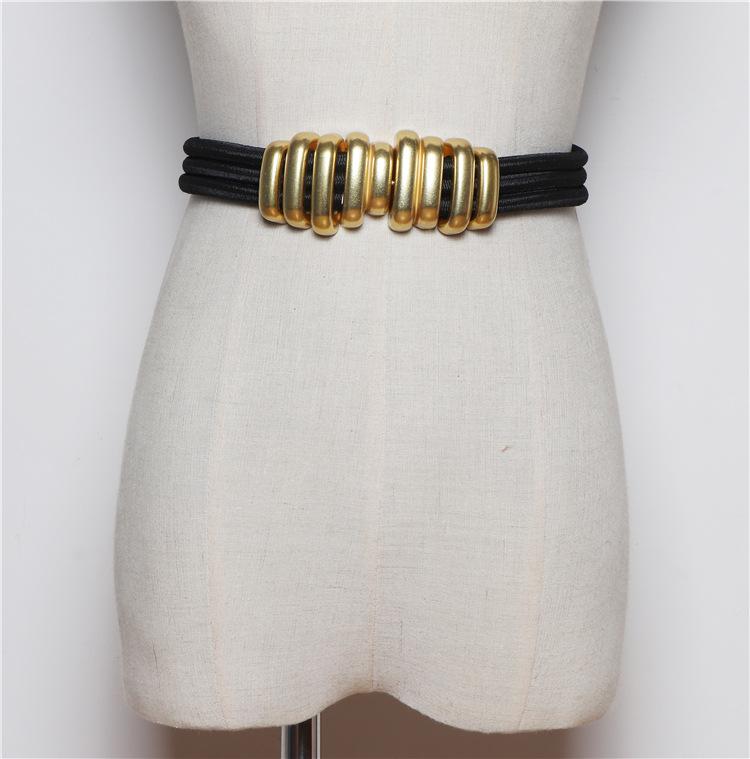 

Luxury gold Buckle belt women girls Cummerbund retro vintage Waistband for coat jeans skirt black white black 2020 new 70cm чёрный