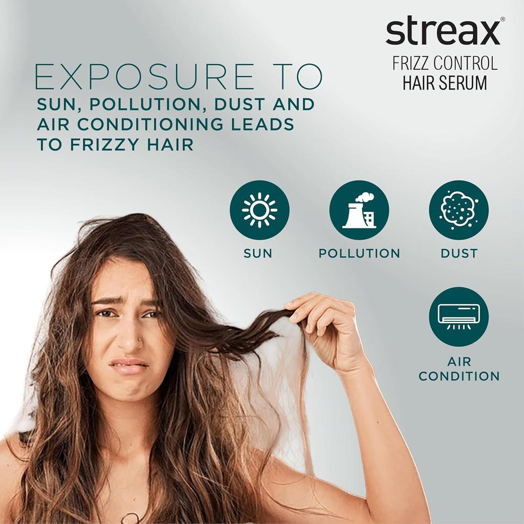 Streax Frizz Control Hair Serum 100ml for Dry Frizzy Hair 72hrs Smooth Frizz-Free Hair