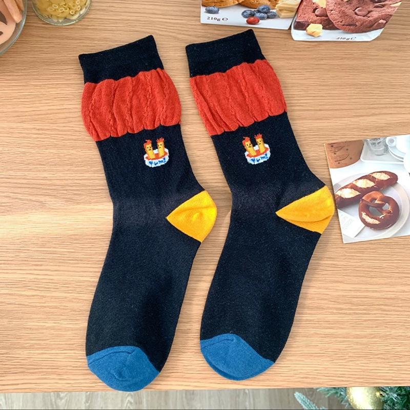 Socks Girls Are Cute And Funny, Cartoon Fries, Socks, Striped Socks, Pure Cotton Socks, Piles Of Socks
