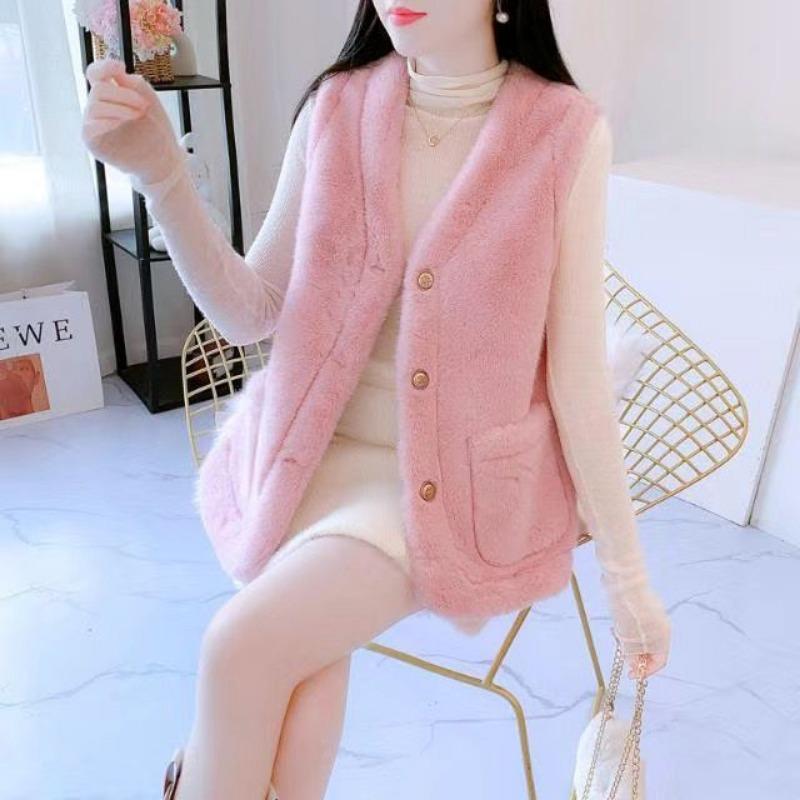 

Fashion vest jacket women s autumn and winter clothing winter new plush integrated vest with short top 4XL（180-200） рожевий