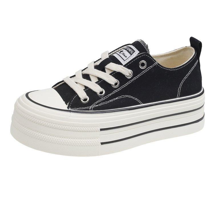 Niche High-value Thick-soled Heightening Canvas Shoes for Women's 2025 New Little White Shoes Ins Student Versatile Low-top Board Shoes