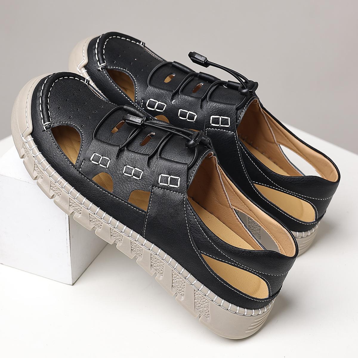 

Мужские сандалии Ретро Ручной работы Кожаные сандалии Летние Кожаные сандалии с перфорацией Уличные Повседневные Спортивные сандалии для мужчин Пляжная обувь 39 чёрный