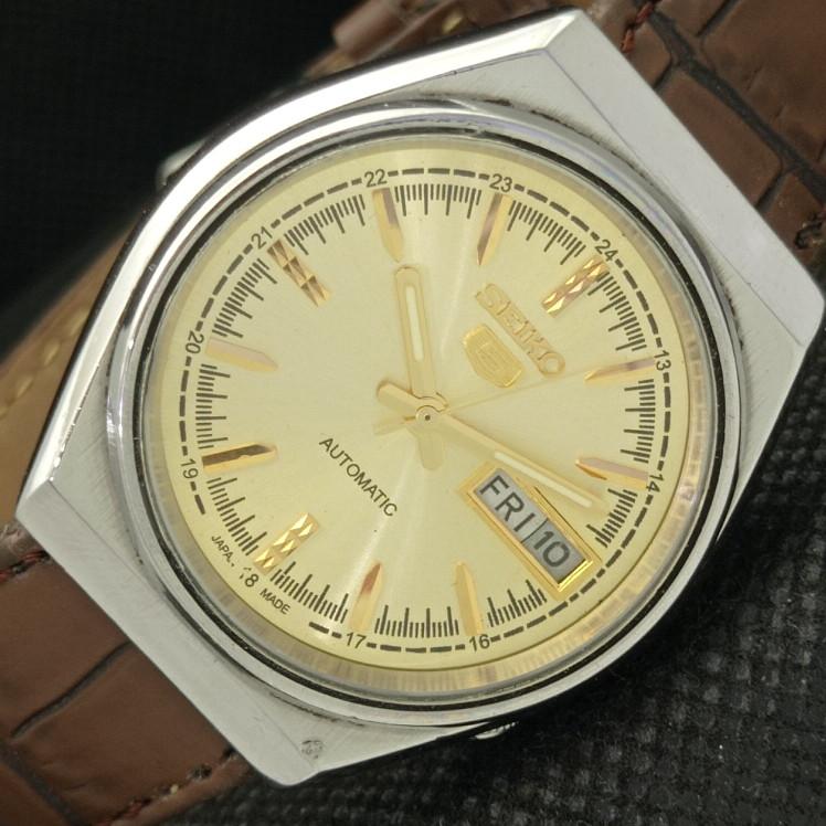 

USED VINTAGE SEIKO 5 AUTO 6309A JAPAN MENS DAY/DATE GOLDEN WATCH 608h-a316654-9 SKU608h-a316654