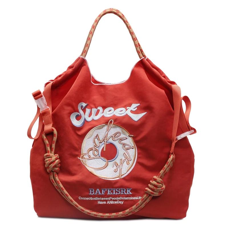 Fashion Solid Exquisite Embroidery Donut Sweet Shoulder Bags for Women 2026 Hot Sale Large Capacity Portable Elegant Tote Bags