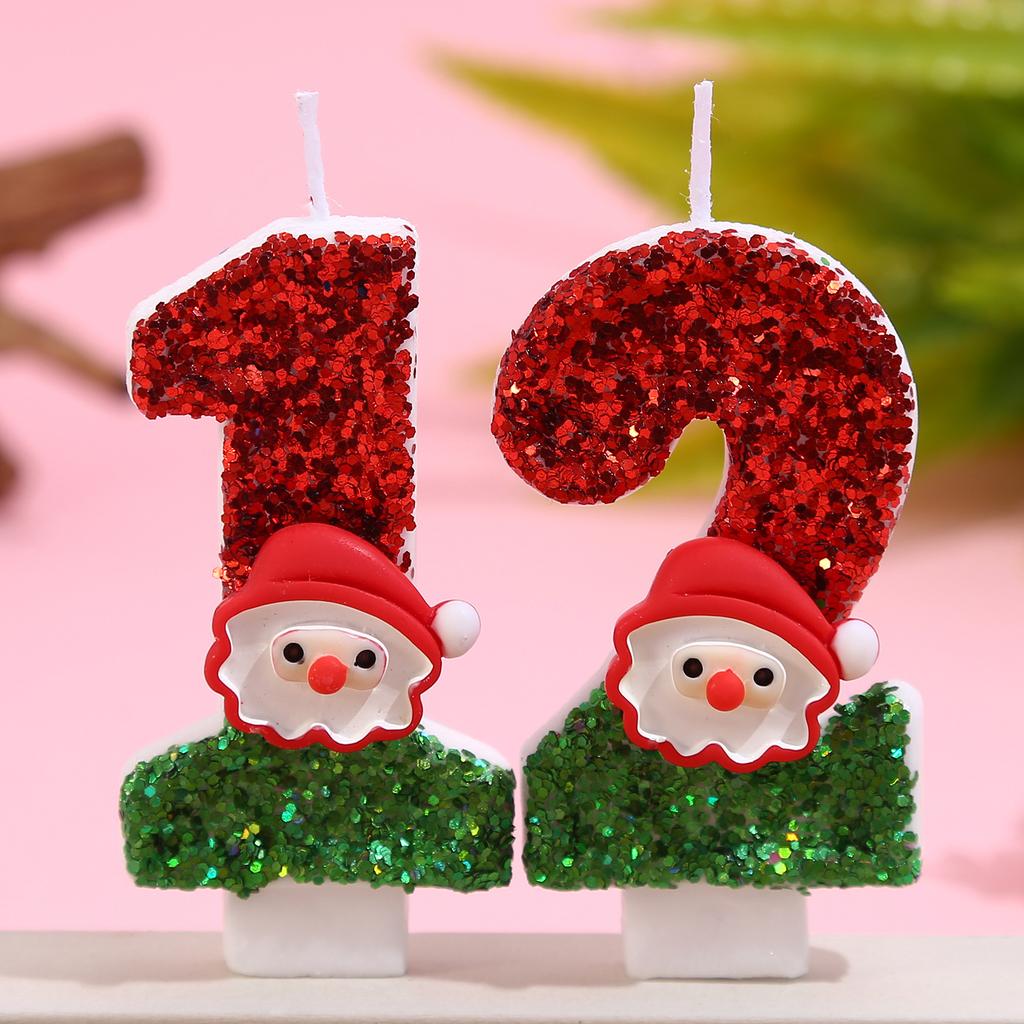 Christmas Happy Birthday Candles Number0-9 for Cake Decorating Supplies Unscented Number Candles Cake Topper Decorations