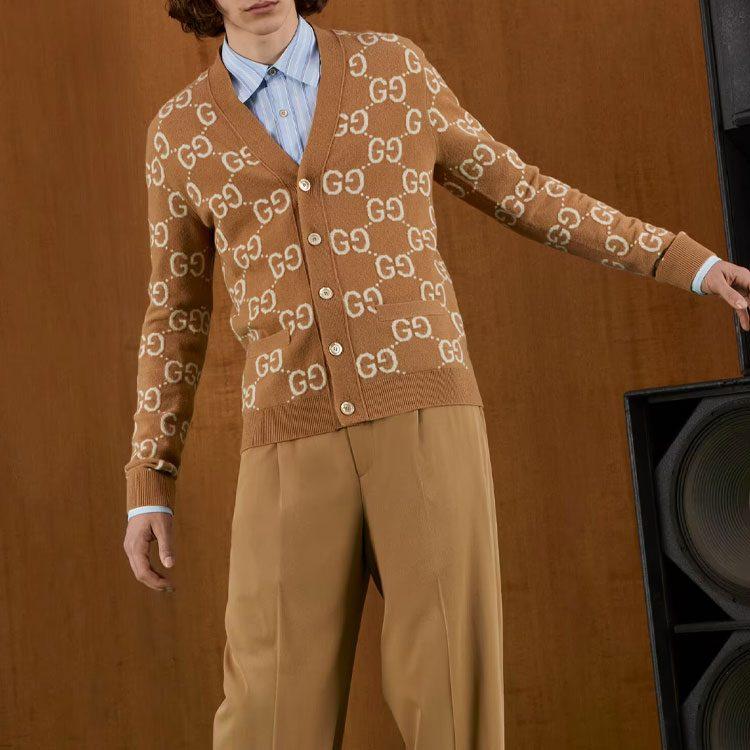 GUCCI Gg Wool Jacquard V Neck Cardigan 694758-XKCC5-2296