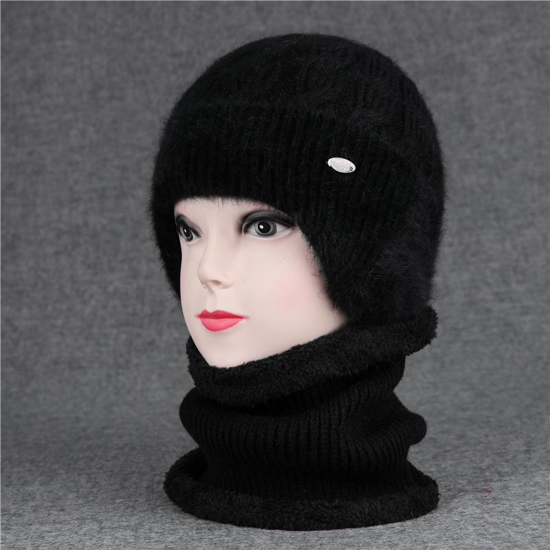 Women's winter hats for the elderly with thick fleece and warm ear protection rabbit wool hats for cold-proof cotton hats