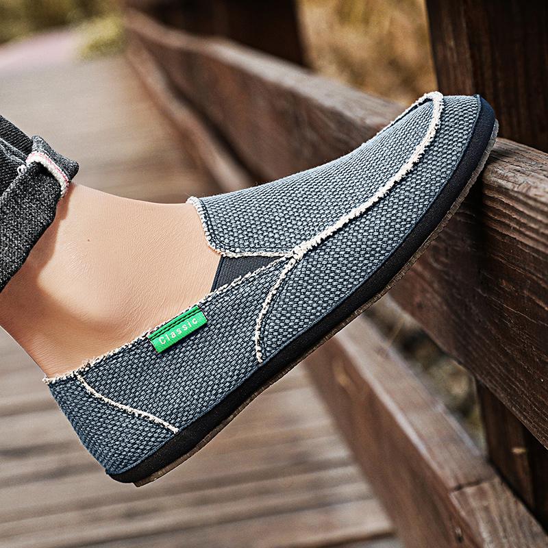 Men’s Outdoor Canvas Shoes Moccasins Driving Shoes Comfort Grey Casual Plus Size  Slip On Wide Head Shoes for Farther