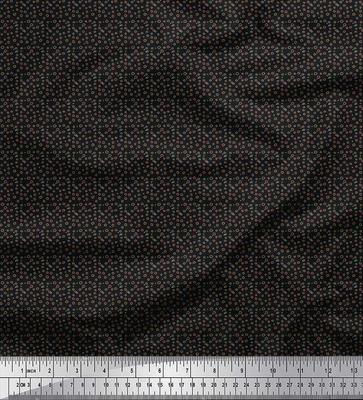 Black Japan Crepe Satin Fabric Line & Circle Geometric Print Sewing Fabric Metre 42 Inch