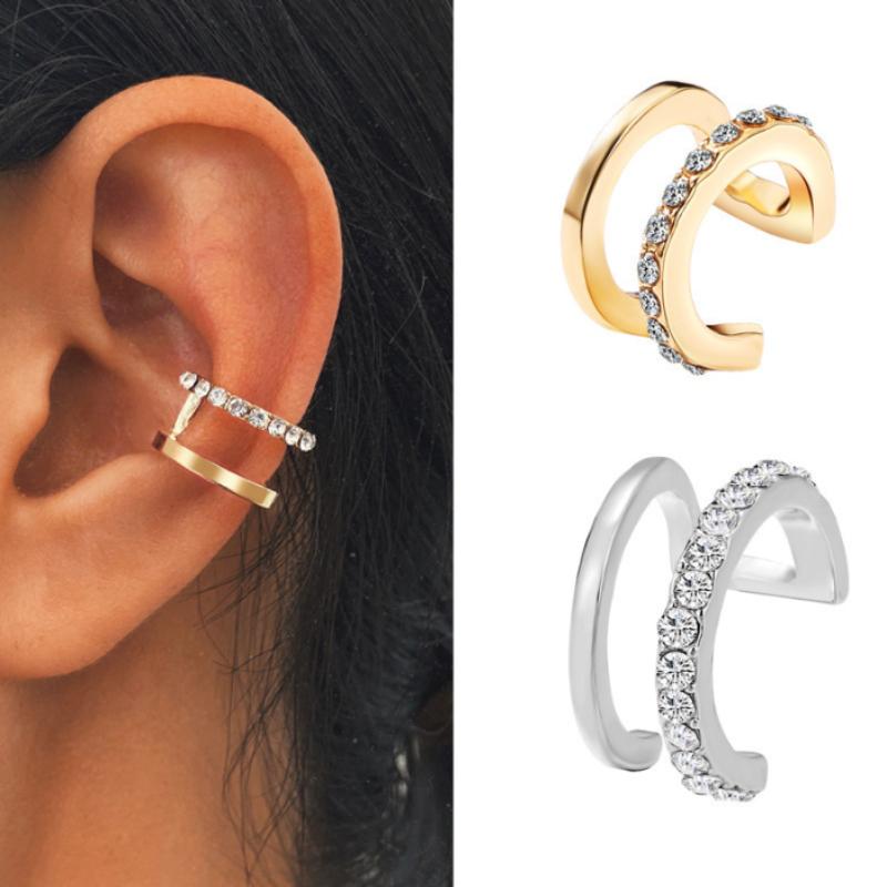 Single Fashionable and Simple Zircon Inlaid Double-layer Earrings, Women's Zircon Without Ear Holes, Ear Bone Clip Accessories