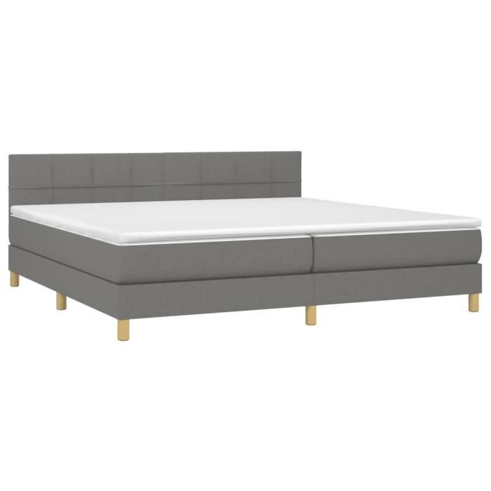 3140642 vidaXL Lit à sommier tapissier avec matelas Gris foncé 200x200cm Tissu