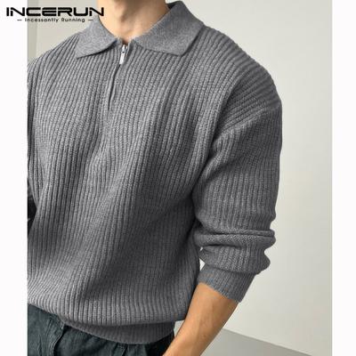 Herbst-Winter-Herrenpullover mit lockerem Kragen und Reißverschluss