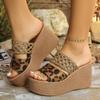 New slope heel heightening slippers women's large size leopard print slippers large size women