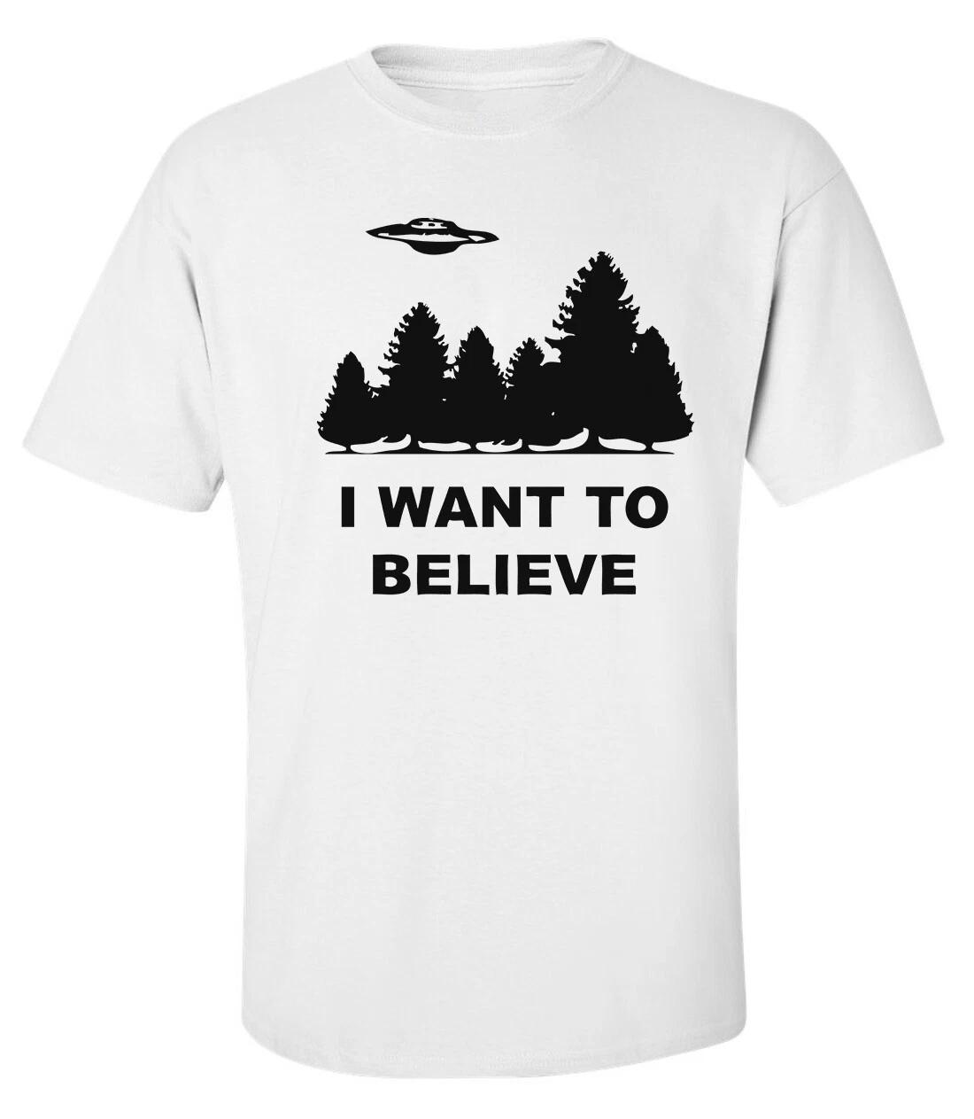 I Want To Believe Stencil Movie Slogan Printed Cotton T-shirt Top Tee 160