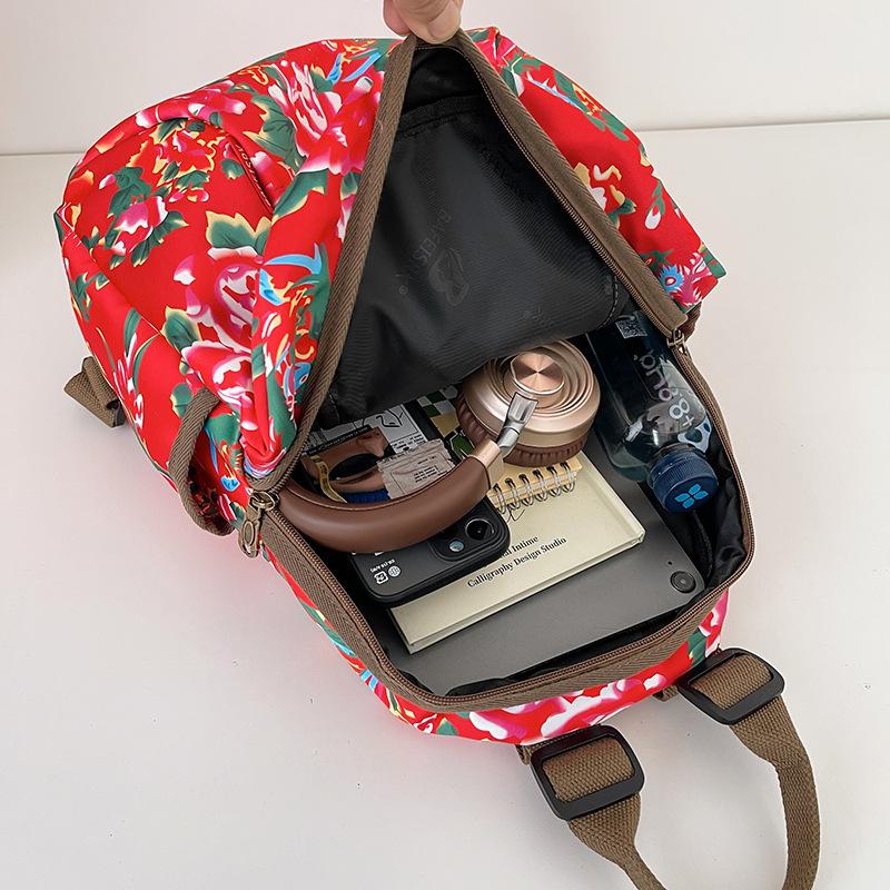 Schoolbag1011 New Northeast Big Flower Backpack Printed Large Capacity Fashion Guochao Cloth Leisure Travel Backpack Bag Ladies