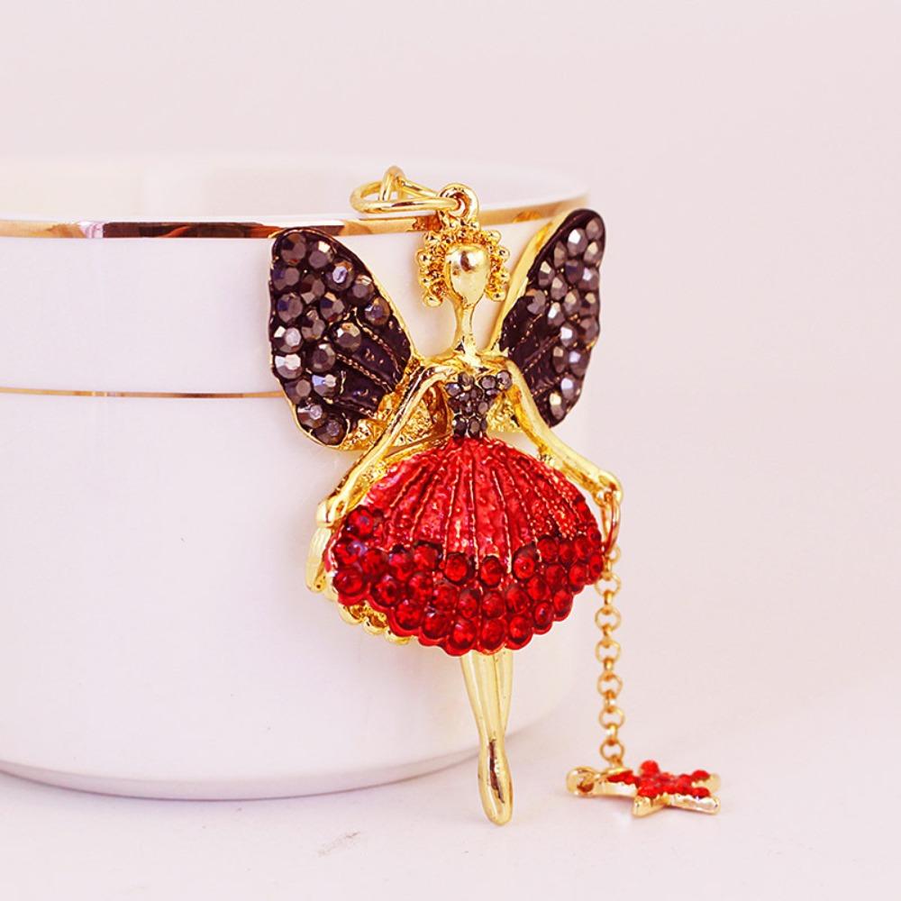 Metal Ballet Girl Keychain Exquisite Car Key Ring Sweet Rhinestone Girl Pendant  Gifts