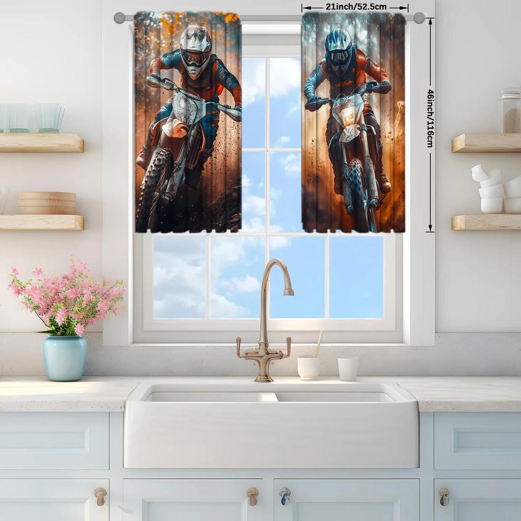 Artistic Panels Motorcycle Rider Printed Curtain Home Decoration Curtains All Season Decorative Polyester