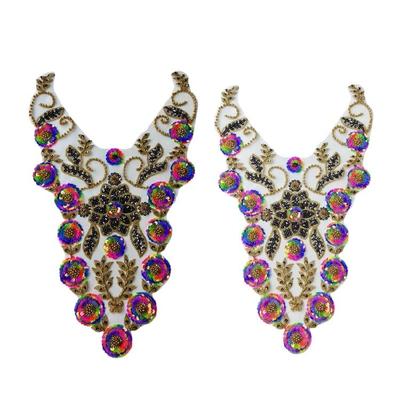 Embroidery Sequins Beads Applique Sewing On Beaded Collar Patches Wedding Dress Applique For Evening Gown Bridals Dress