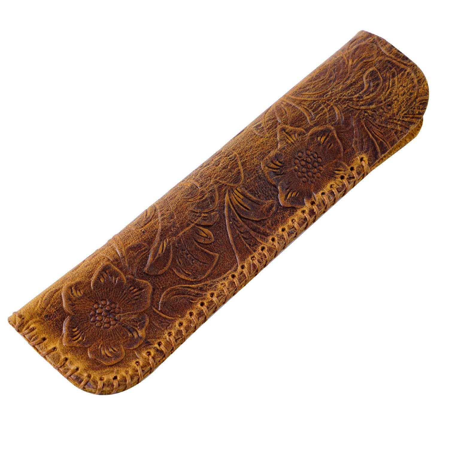 Handmade Genuine Leather Retro Pencil & Knife Case: Personalized First Layer Cowhide Pen Protector & Creative Gift. One-piece 170mm*45mm