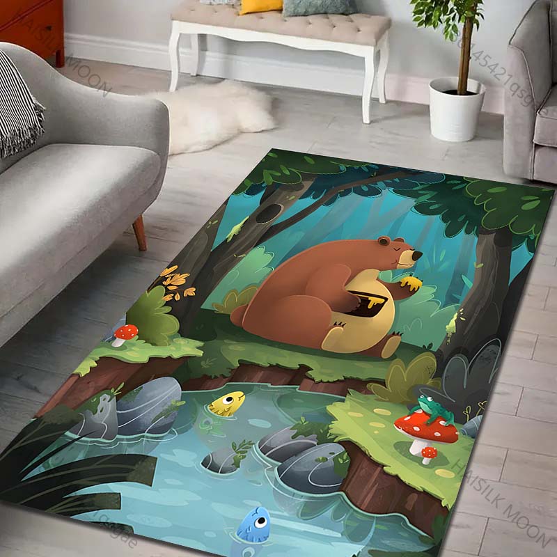 Forest Bear Cartoon Printed Carpet for Living Room Bedroom Sofa Home Decoration Non-slip Floor Mat Modern Rugs Fast Shipping