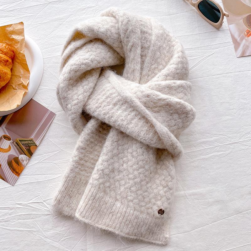 Knitted scarf with wool thread for women's autumn and winter gray thickened long male student couple scarf shawl