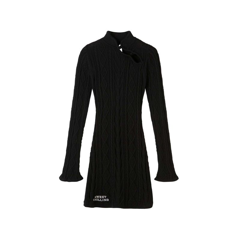 

Versatile Export European and American Women s Clothing Beautiful Fall New Sweater Temperament Long Sleeve Hollow Sexy Backless Dress Black L