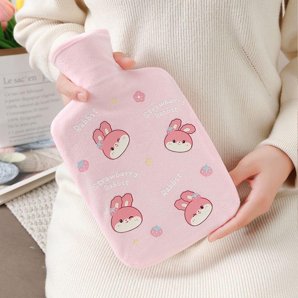 1000ML Plush Hot Water Bag Cartoon Rabbit Reusable Hand Warmer Comfortable Coldproof Hot Water Bottle Children Girls